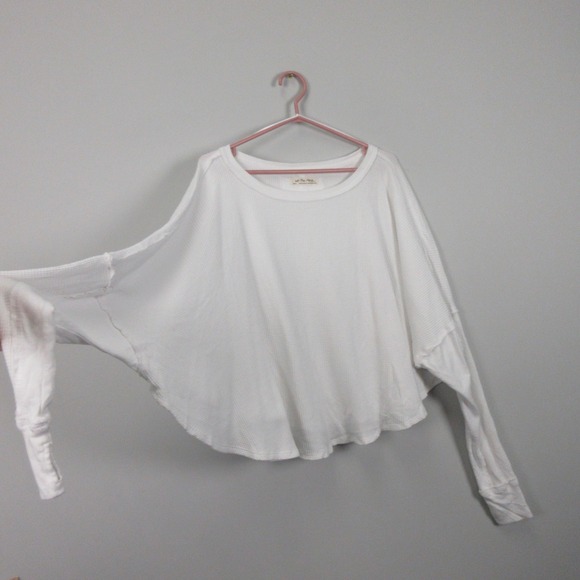 We The Free People Womens Microphone Drop Thermal White Waffle Long Sleeve Top S - Picture 2 of 12